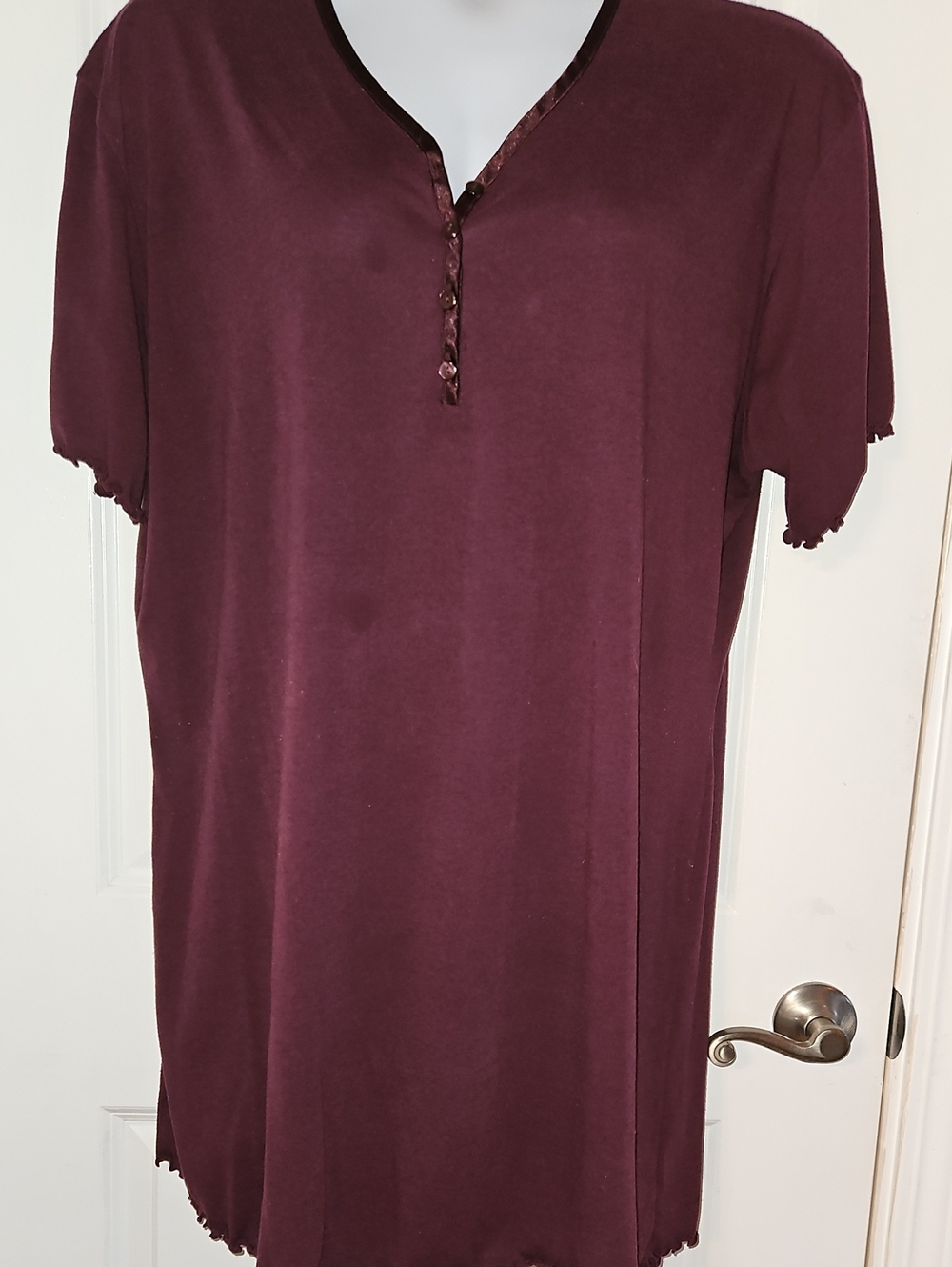 Cacique Short Sleeve Henley Tee in Deep Wine